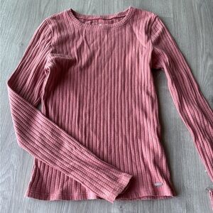 Women's Ribbed Pink Long Sleeve Top